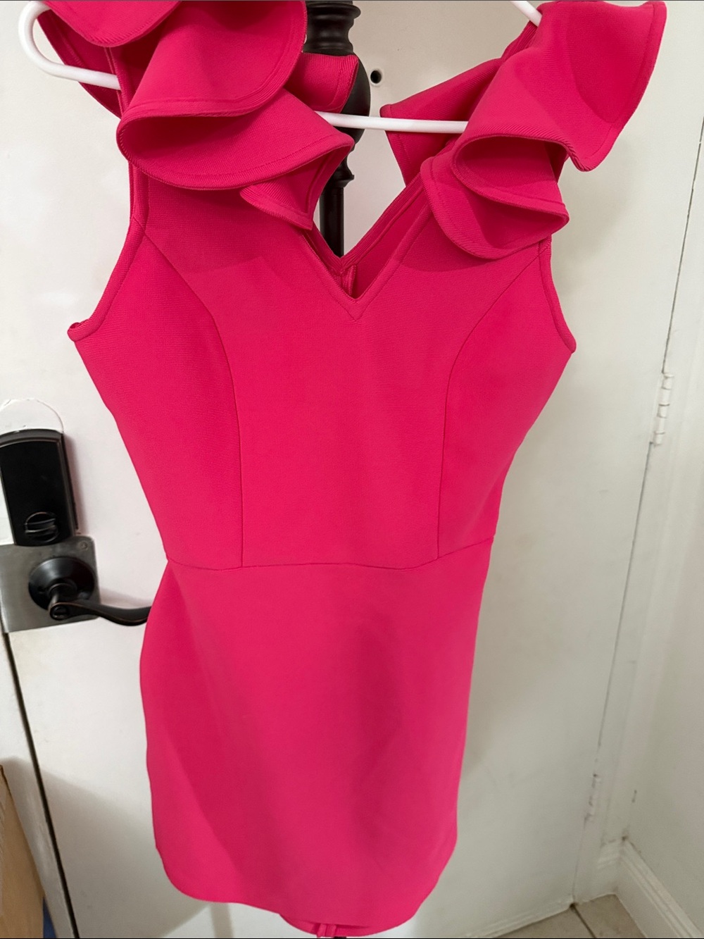 Source Unknown Hot Pink Ruffle-Shoulder V-Neck Mini Dress